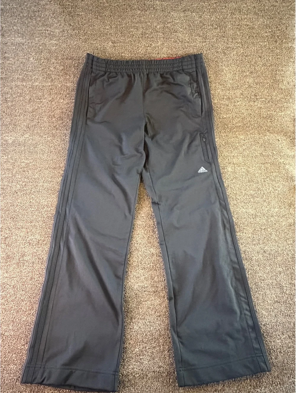 Adidas Men's Large Black 3-Stripe Track Pants Zip Pocket